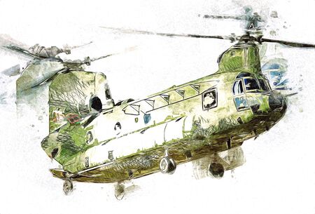 military helicopter drawing illustration art vintageの写真素材