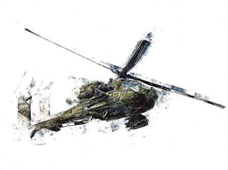 military helicopter drawing illustration art vintageの写真素材