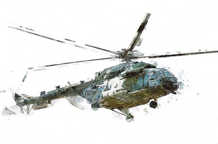 military helicopter drawing illustration art vintageの写真素材