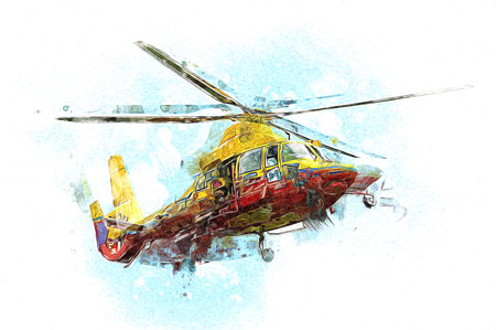 military helicopter drawing illustration art vintage