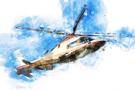 military helicopter drawing illustration art vintageの写真素材