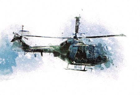 military helicopter drawing illustration art vintageの写真素材