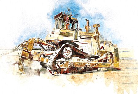 Bulldozer illustration color art grunge drawing vintageの写真素材