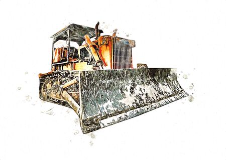 Bulldozer illustration color art grunge drawing vintageの写真素材