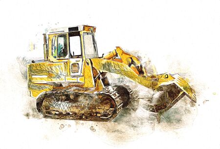 Bulldozer illustration color art grunge drawing vintageの写真素材