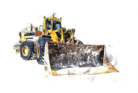 Bulldozer illustration color art grunge drawing vintage
