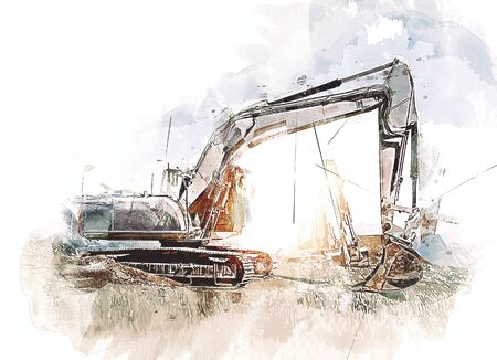 Excavator illustration color isolated art workの写真素材