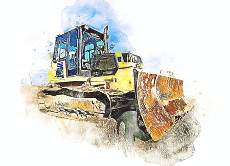 Bulldozer illustration color art grunge drawing vintageの写真素材
