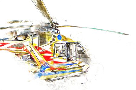 military helicopter drawing illustration art vintageの写真素材