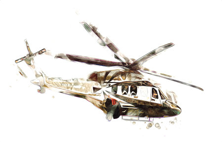 military helicopter drawing illustration art vintage