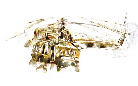 military helicopter drawing illustration art vintageの写真素材