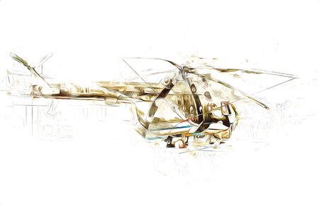 military helicopter drawing illustration art vintageの写真素材