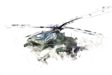 military helicopter drawing illustration art vintageの写真素材
