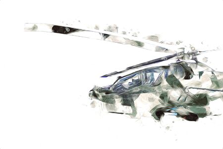 military helicopter drawing illustration art vintageの写真素材
