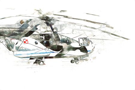 military helicopter drawing illustration art vintageの写真素材