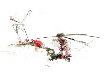 military helicopter drawing illustration art vintageの写真素材