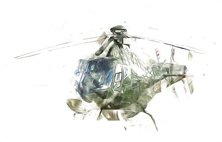 military helicopter drawing illustration art vintageの写真素材