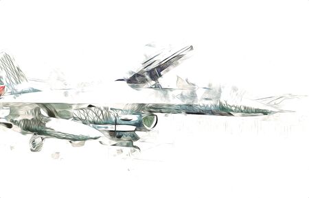 American jet fighter aircraft drawing illustration art vintageの写真素材