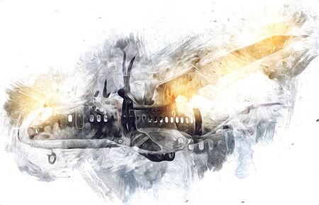 American jet fighter aircraft drawing illustration art vintageの写真素材