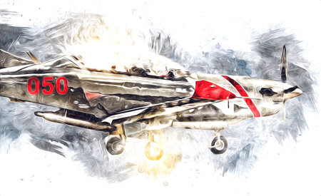 American jet fighter aircraft drawing illustration art vintage