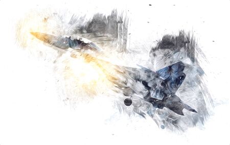 American jet fighter aircraft drawing illustration art vintageの写真素材