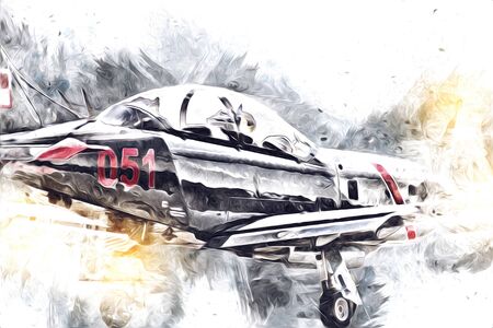 American jet fighter aircraft drawing illustration art vintageの写真素材