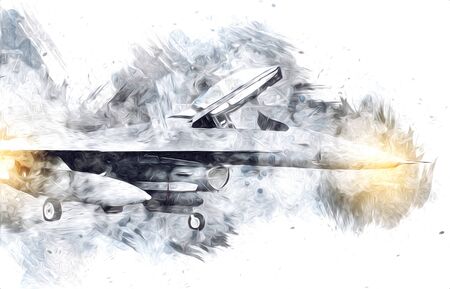 American jet fighter aircraft drawing illustration art vintageの写真素材