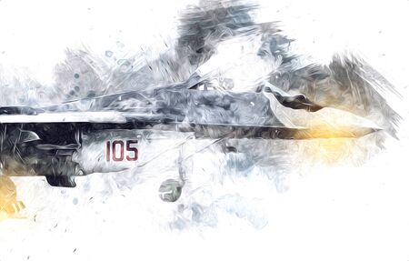 American jet fighter aircraft drawing illustration art vintageの写真素材