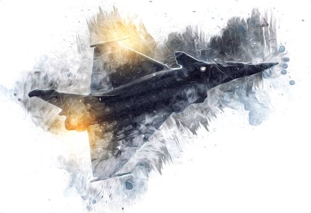 American jet fighter aircraft drawing illustration art vintageの写真素材