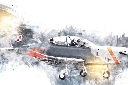 American jet fighter aircraft drawing illustration art vintageの写真素材