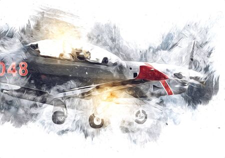 American jet fighter aircraft drawing illustration art vintageの写真素材