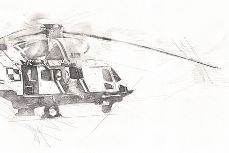 military helicopter drawing illustration art vintageの写真素材