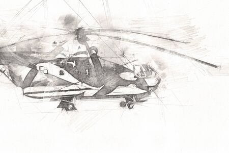 military helicopter drawing illustration art vintageの写真素材