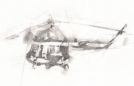 military helicopter drawing illustration art vintage