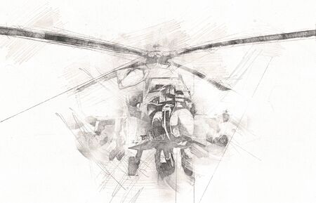 military helicopter drawing illustration art vintageの写真素材