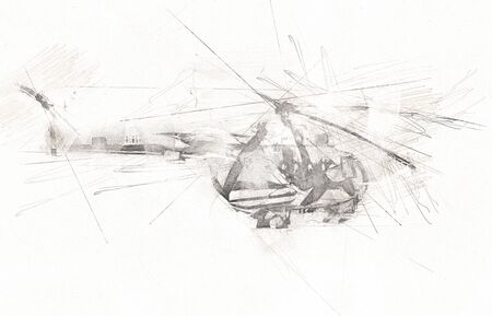 military helicopter drawing illustration art vintageの写真素材