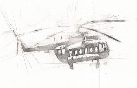 military helicopter drawing illustration art vintageの写真素材