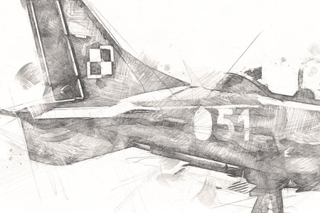 American jet fighter aircraft drawing illustration art vintage