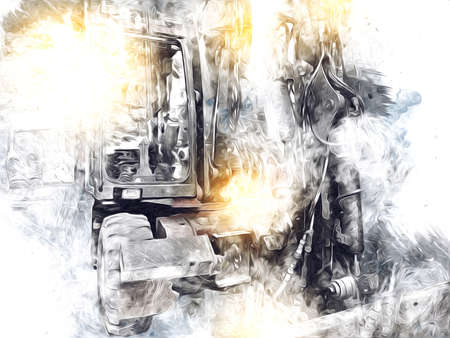 Excavator illustration color isolated art workの写真素材