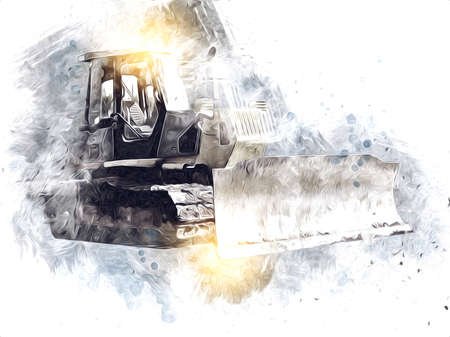 Bulldozer illustration color art grunge drawing vintageの写真素材