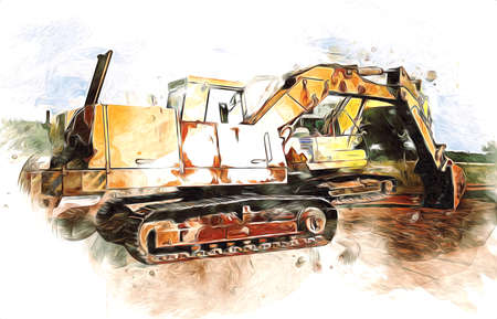Excavator illustration color isolated art workの写真素材