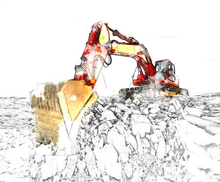 Excavator illustration color isolated art workの写真素材