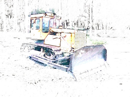 Bulldozer illustration color art grunge drawing vintage