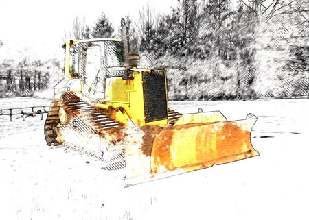 Bulldozer illustration color art grunge drawing vintage