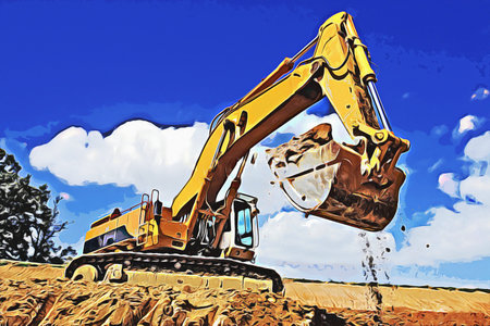 Excavator illustration color isolated art work
