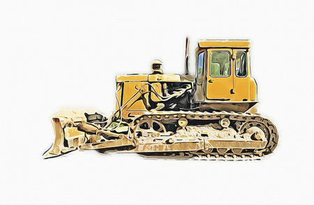 Bulldozer illustration color art grunge drawing vintage