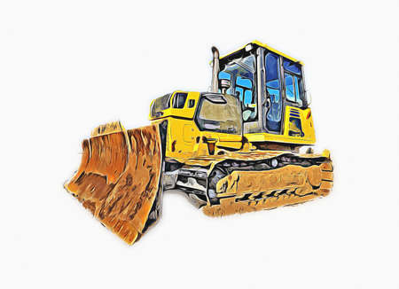 Bulldozer illustration color art grunge drawing vintageの写真素材