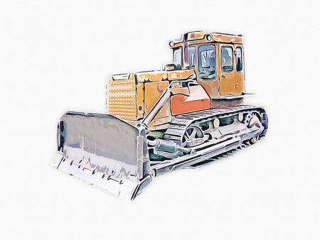Bulldozer illustration color art grunge drawing vintage