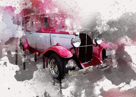 Vintage Retro Classic Old Car Illustrationの写真素材