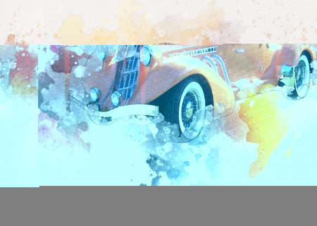 Vintage Retro Classic Old Car Illustrationの写真素材